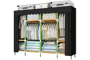 YOUUD Portable Closet 79 Inches Portable Wardrobe Closet for Hanging Clothes with 4 Handing Rods 25mm Colored Iron Tube and Black Cover, Clothes Storage Organizer Extra Sturdy, Strong and Durable