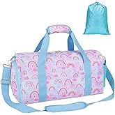 Bagseri Dance Bag for Girls - Kids Duffle with Shoe Compartment, Gymnastics Tote for Sleepover Travel with Water Resistant Wet Pocket (Light Purple Blue Rainbow)