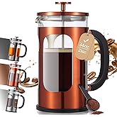 Veken French Press Coffee Maker 34oz 1 L, No Plastic Touching Cafe, Heat Resistant Thickened Borosilicate Glass, Stainless Steel Brewer, Cold Brew Cafetera Teapot for Kitchen Travel Camping, Copper