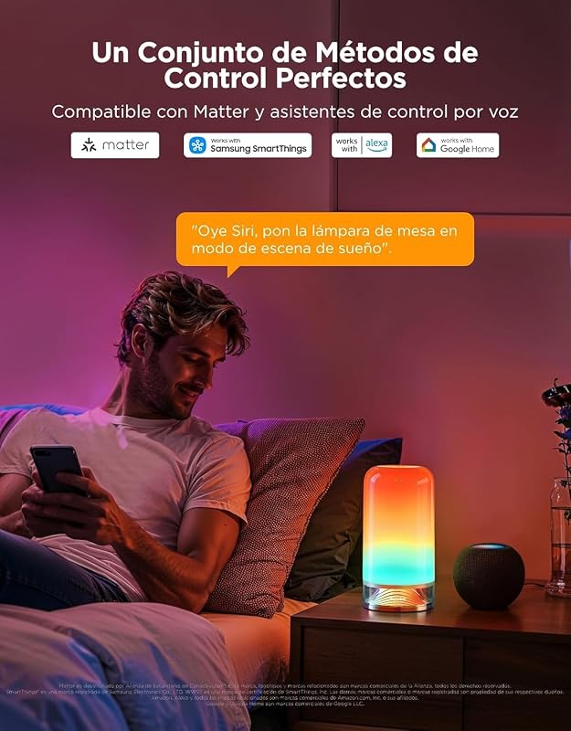 Candeeiro de mesa LED Govee, Lâmpada noturna, Toque regulável RGBICWW, Compatível com Alexa com 64 modos de cena, 500 Lumens, Funciona com matéria, 2700-6500k, para sala de estar e quarto (com fio)