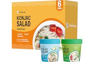 Hethstia Low Carb Pasta, Gluten-Free Shirataki Konjac Noodles with Vinaigrette & Wasabi Sesame Sauce, Cold Keto Side Dish, 6-Pack Pre-Packaged Meal, Quick Healthy Ready-to-Eat Food