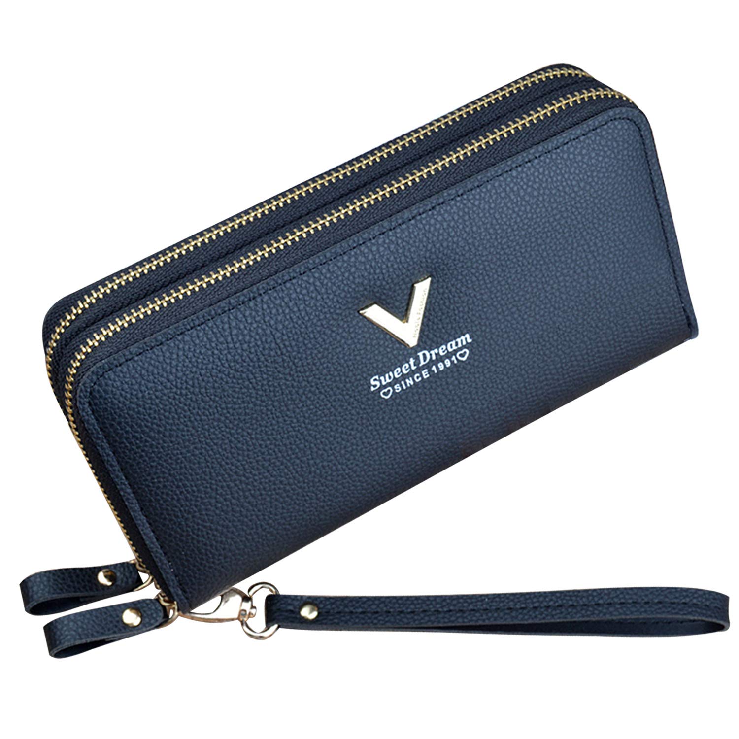 Yixuan Ladies Purse Clutch Wallet with Double Zipper Coin Purse PU Leather Phone Wallet for Women Large Capacity with Multiple Card Slots (Black2)