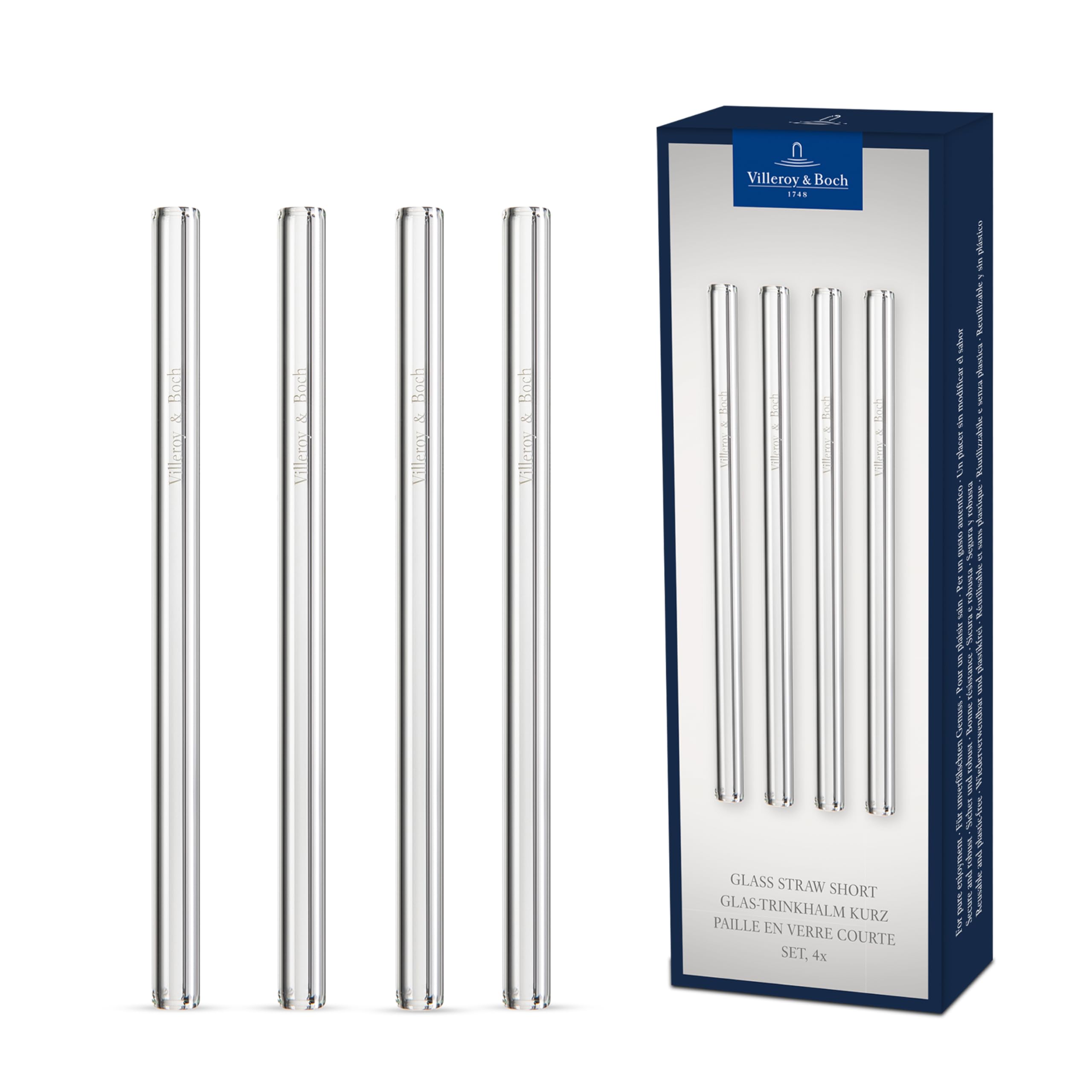 Villeroy & Boch - Purismo Bar, Small Glass Straw, Set of 4, 15 cm, Crystal Glass