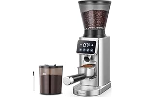 AMZCHEF Conical Burr Coffee Grinder Electric - Upgraded 48 Precise Settings, LED Touch Display, Espresso Portafilter Holder &