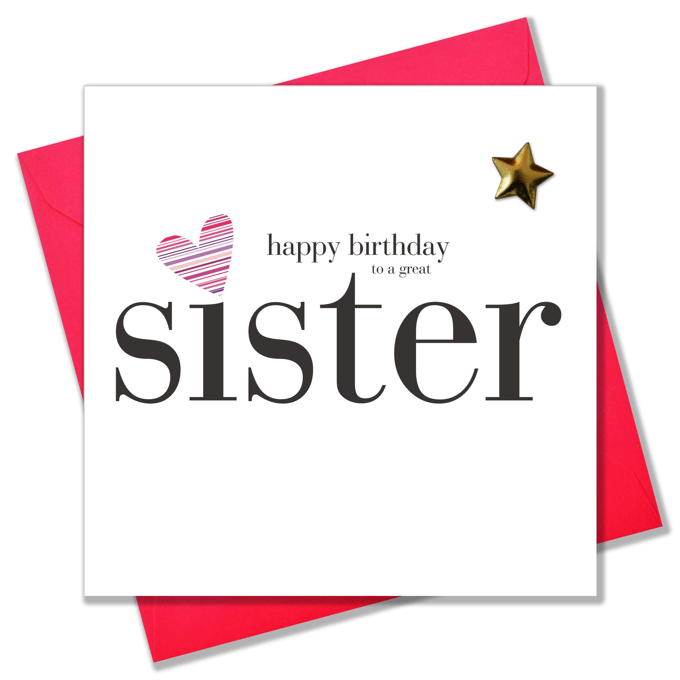 Claire Giles Greeting Cards, Happy Birthday Sister Card, Heart Design Birthday Greeting Card, Embellished with a Fabric Butterfly