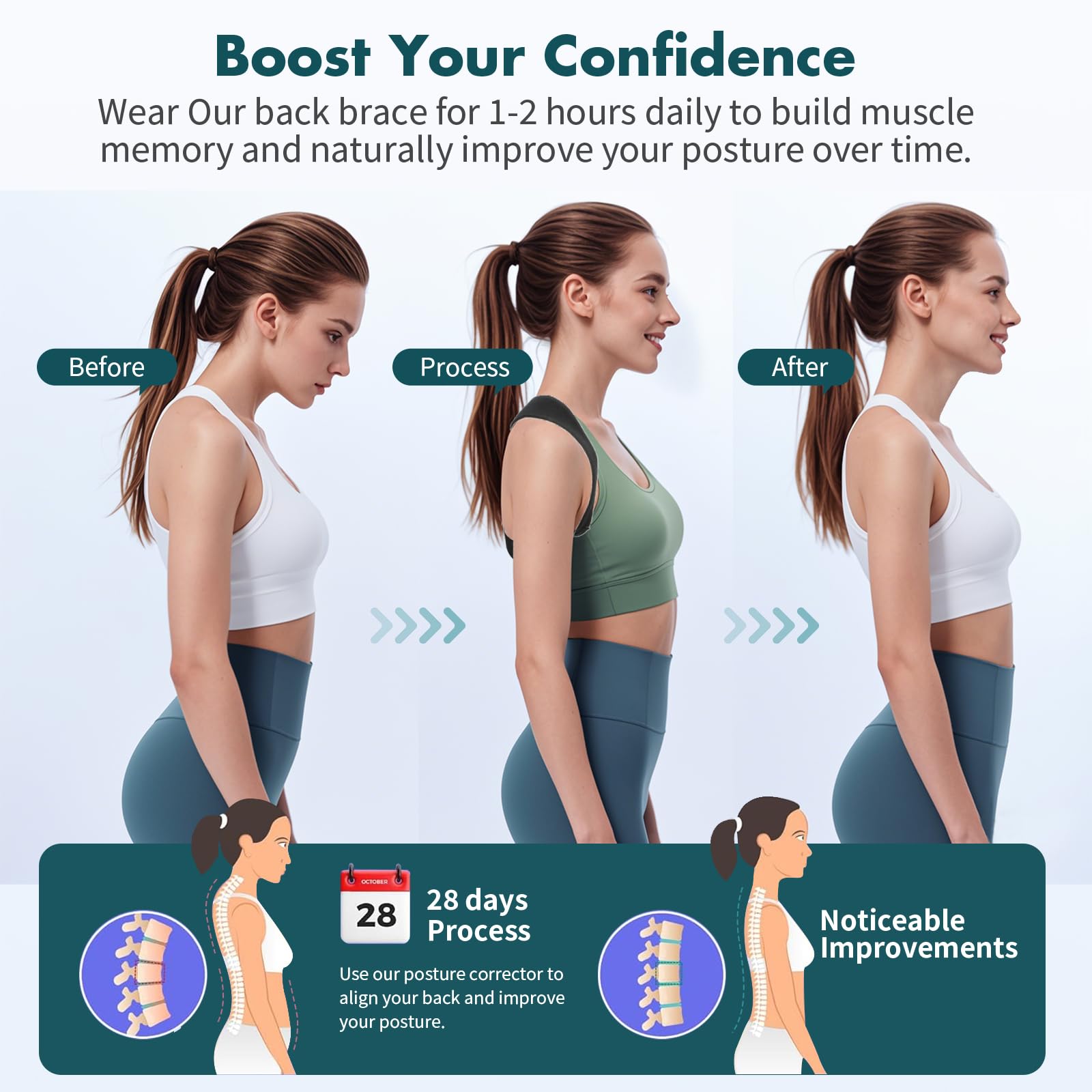 Posture Corrector for Women and Men – Adjustable Back Brace for Posture Support,Comfortable and Breathable Back Straightener for Pain Relief (Medium/Large) chest sizes from 27