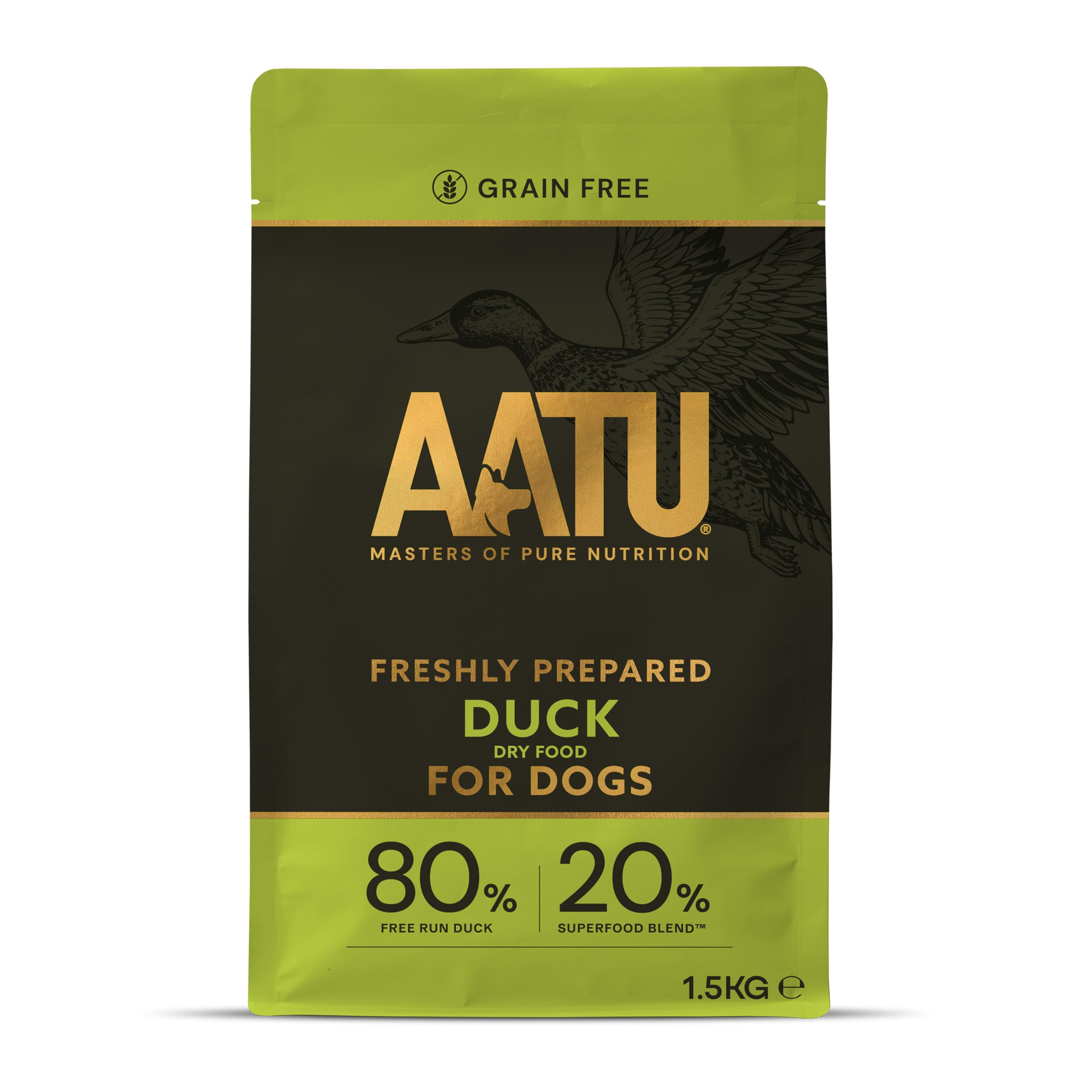 AATU 80/20 Complete Dry Dog Food, Duck 1.5kg - Dry Food Alternative to Raw Feeding, High Protein. No Nasties, No Fillers. (Packaging may vary).