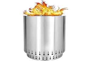 WOPLUSRO 17" Outdoor Smokeless Fire Pit, Portable 304 Stainless Steel Round Grill Bonfire Pit with Wood & Charcoal Burning Suitable for Outside Backyard Camping