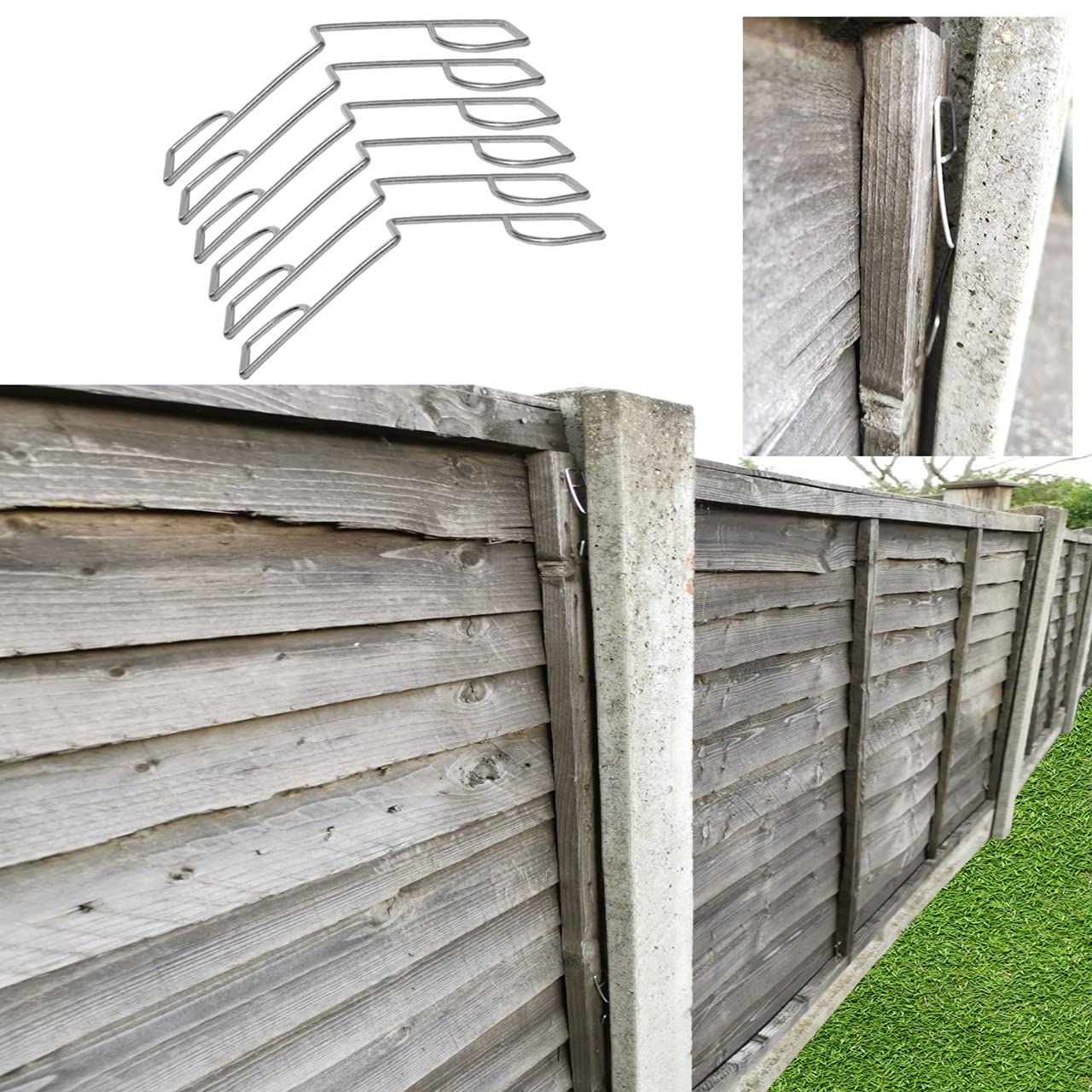 Fence Panel Grips Clips Stop Rattling 48 Pcs for 12 Fences Garden Wind Protector - Storm Proof Security Clips - Anti-Rattle Banging in Wind, Stainless Steel Anti-Noise Springs for Wooden Panels (48)