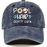 Pishovi Pool Hair Don't Care Distressed Washed Blue Baseball Cap, Vintage Adjustable Cotton Cap, Funny Retirement Gift for Men, Christmas Birthday Gifts for Moms Dads Pool Enthusiasts