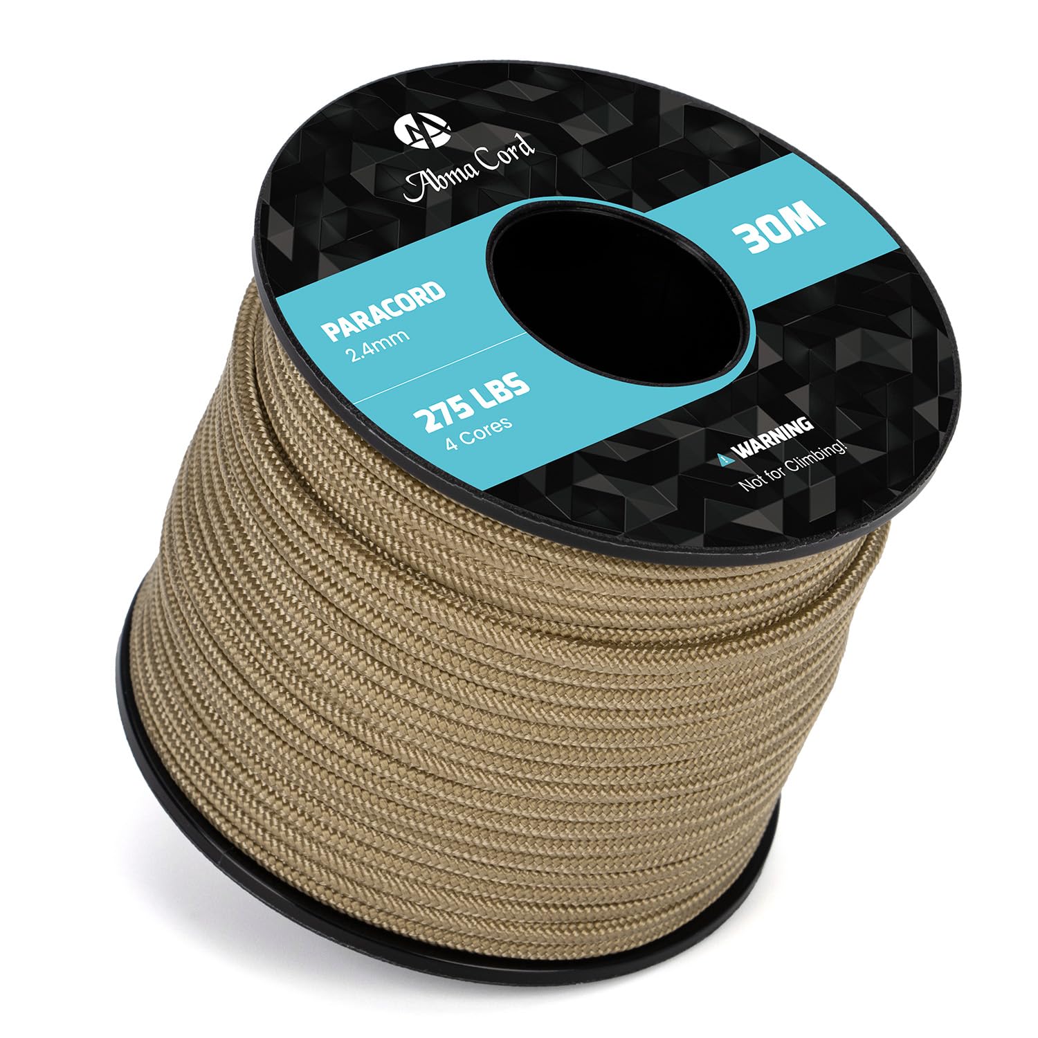 Abma Cord 2.4mm Paracord 275 30m Nylon Rope 4 Strands Tactical Parachute Cord - Max. 125kg (275lbs) - Tan