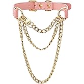 EverGlimp Handmade Black Vegan Leather Choker Collar For Women, Adjustable Triple-Layer Slip Chain Necklace