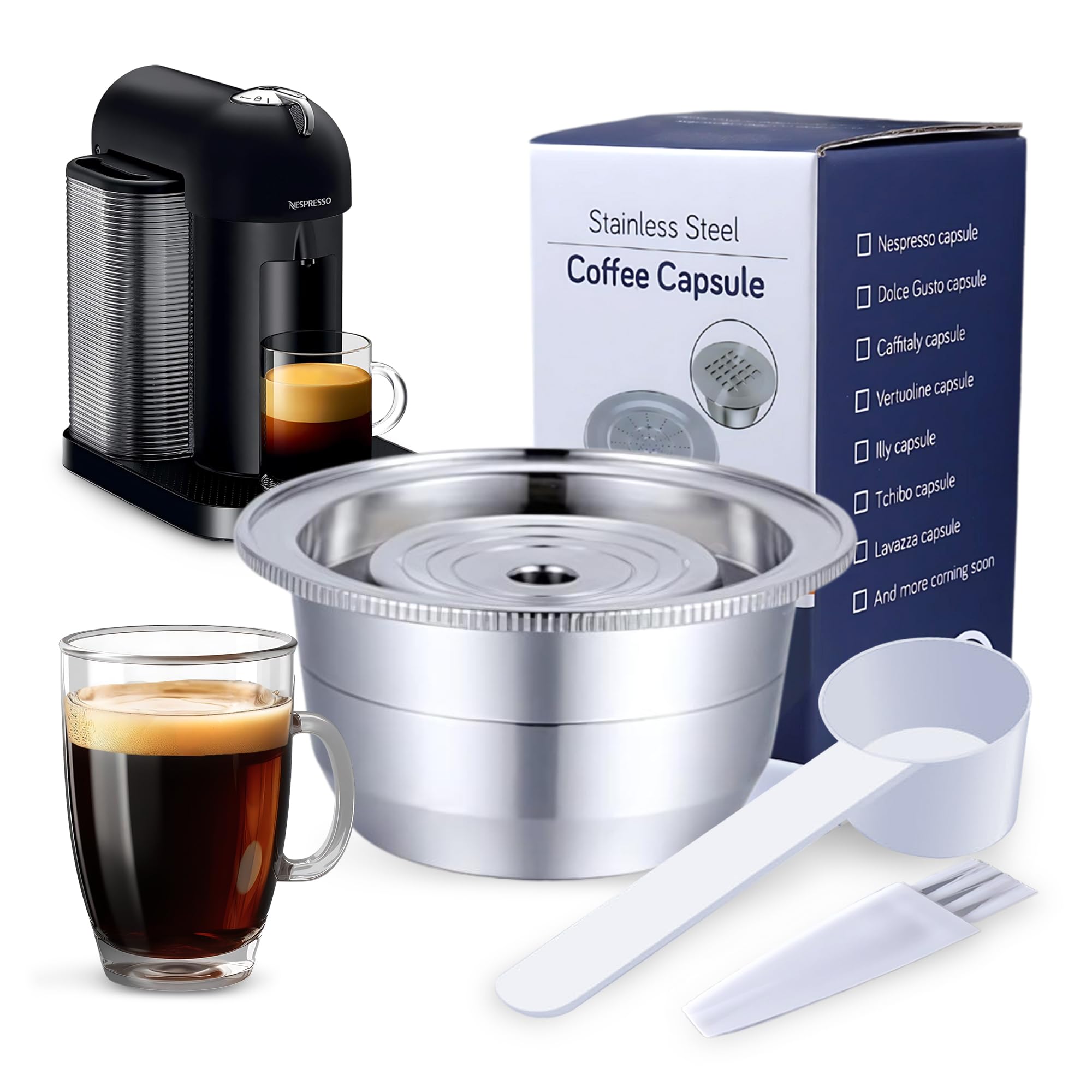 Photo 1 of GYNSCO Coffee Capsule, Stainless Steel Reusable Vertuo Pods - Refillable Vertuoline Capsules Compatible with Nespresso Vertuoline GCA1, Delonghi ENV135, Delonghi ENV150 and Vertuoplus (230ml (7.7oz)
