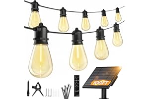 Minetom 100FT Solar-String-Lights-Outdoor-Waterproof, 31+2LED S14 Shatterproof Bulb, Patio Lights with Remote Type-C Port Timable, 3 Light Modes Dimmable Solar String Lights for Outside, Yard, Camping