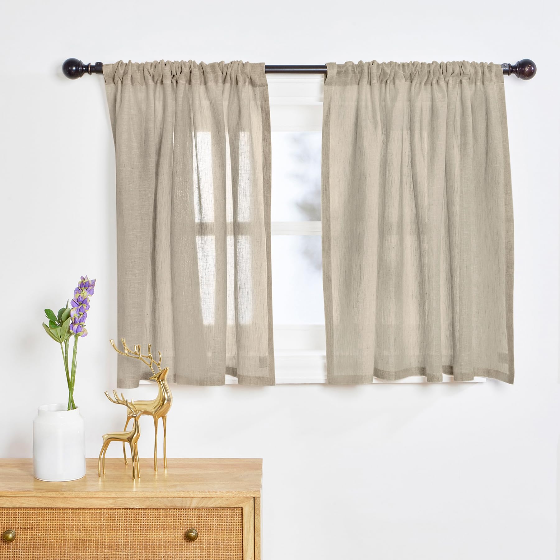 Photo 1 of Solino Home 100% Pure Linen Sheer Curtain 36 Inches - European Flax Natural Curtain 52 x 36 Inch - Light Filtering Rod Pocket Window Treatment Panel for Kitchen, Cafe, Bedroom, Living Room