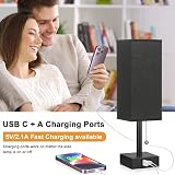 Aooshine Bedside Lamp USB C+A Ports 3 Color Modes Pull Chain Black Shade view 4