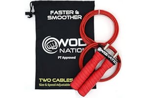 WOD Nation Attack Speed Jump Rope : Adjustable Jumping Ropes : Unique Two Cable Skipping Workout System : One Thick and One Light 11 Foot Cable : Perfect for Double Unders : Men and Women
