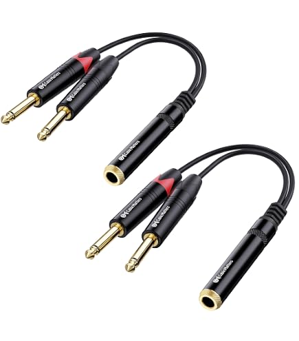 5-Pack 1/4 Inch Stereo TRS Female To Dual 1/4 Inch Mono Male Y-Splitter Cables – 9-inch, By Kurrent Electric