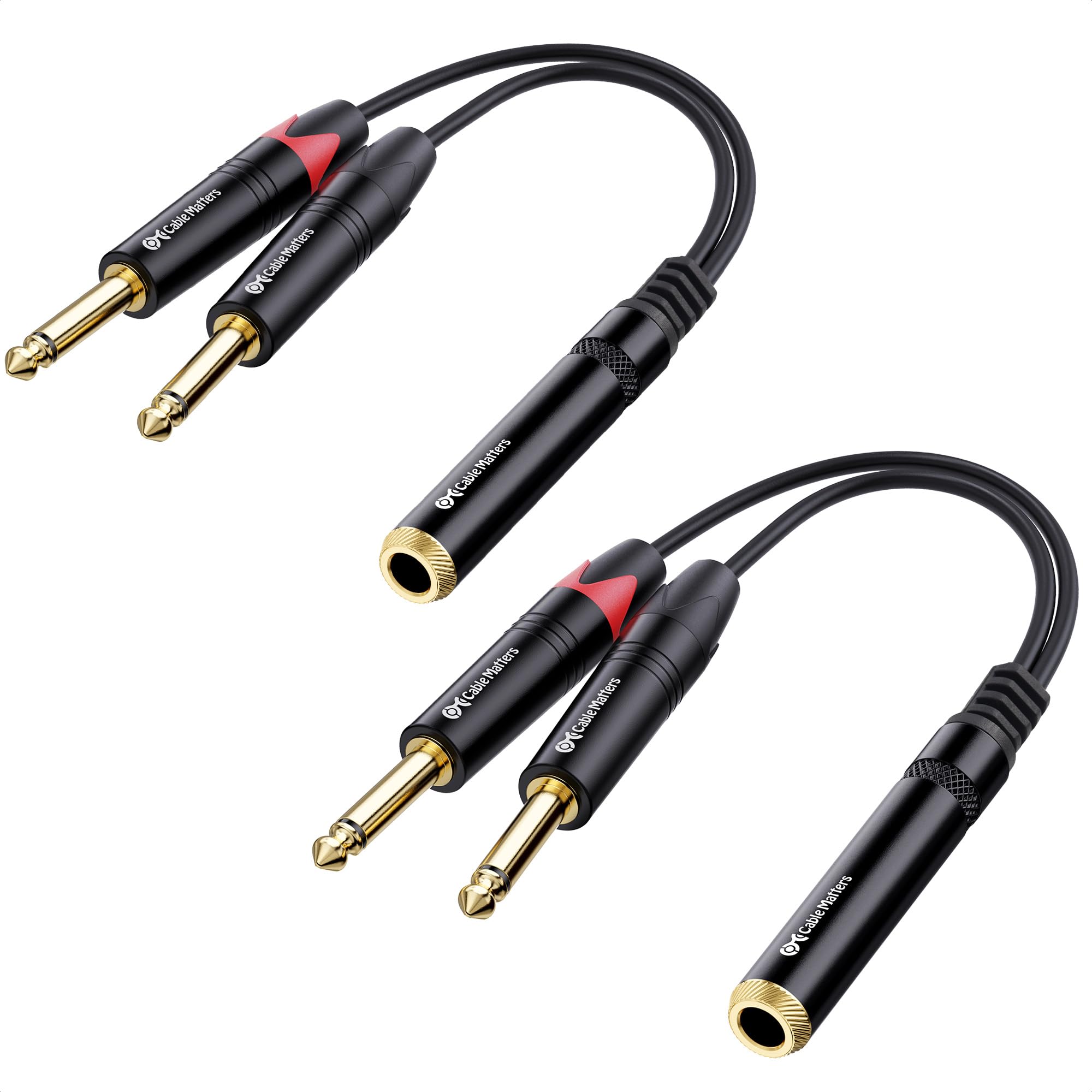 Cable Matters 2-Pack 1/4 TRS to Dual TS Stereo Audio Splitter Cable (Dual 1/4 Inch TS to TRS Female Adapter) in Black - 6 Inches / 0.15 Meters