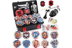 WTUME 10 Piece bey Battling Gyros Tops, 3 Two-Way Launchers, Zest Achilles Valkyrie with Portable Box pro Series Set for Kids Boys Children Birthday Party Gift Idea.