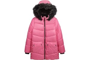 Jessica Simpson Girls' Mid-Length Heavyweight Puffer Jacket with Faux Fur Hood Winter Coat