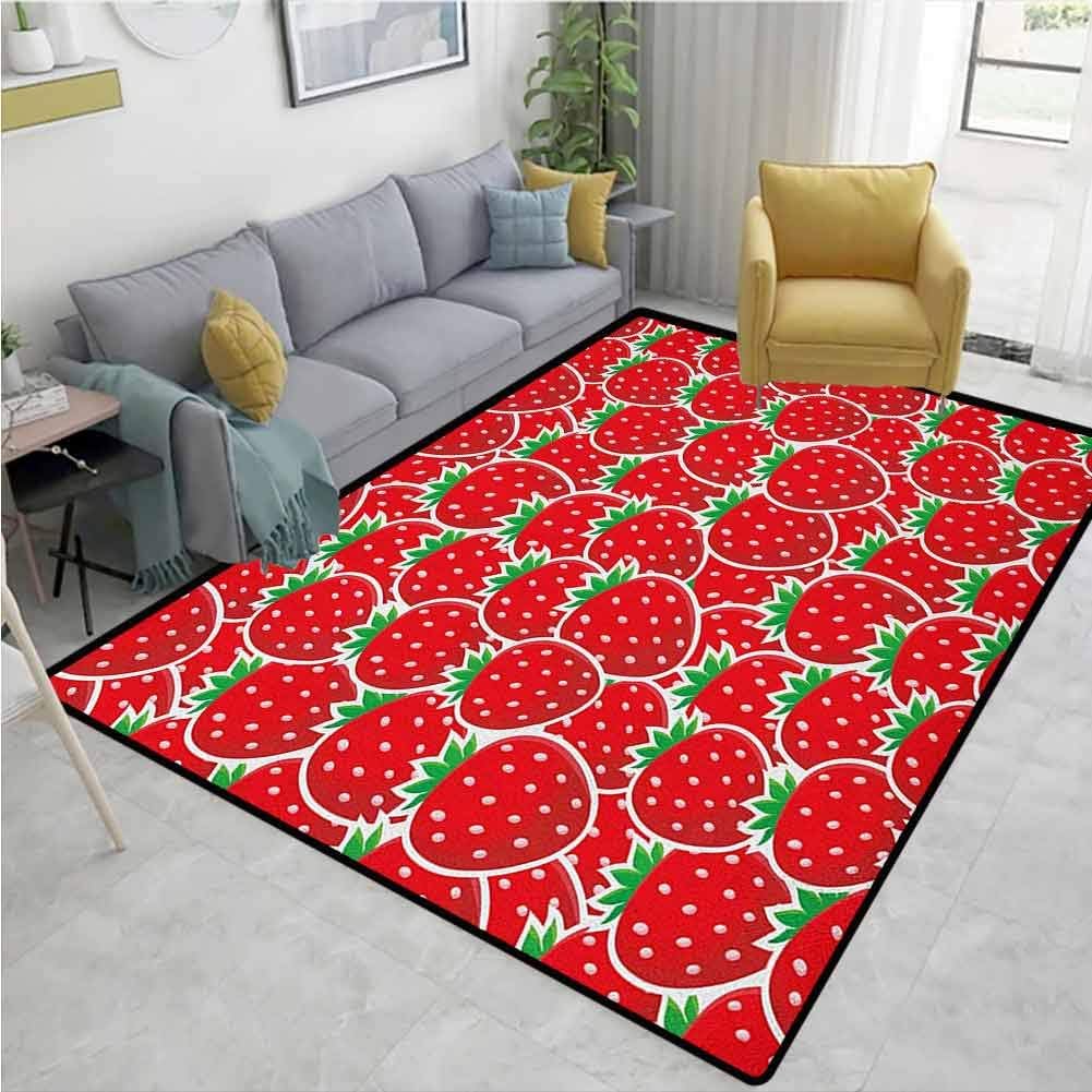 Fruits Humorous Area Rug Kitchen, Strawberry Themed Botany Seeds Yummy