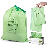 SUPERBIO 8 Gallon Compostable Drawstring Kitchen Waste Bags | 30.3 Liter, 30 Count, 1 Mil, Heavy Duty Food Waste Bags, BPI, Seedling and OK compost INDUSTRIAL