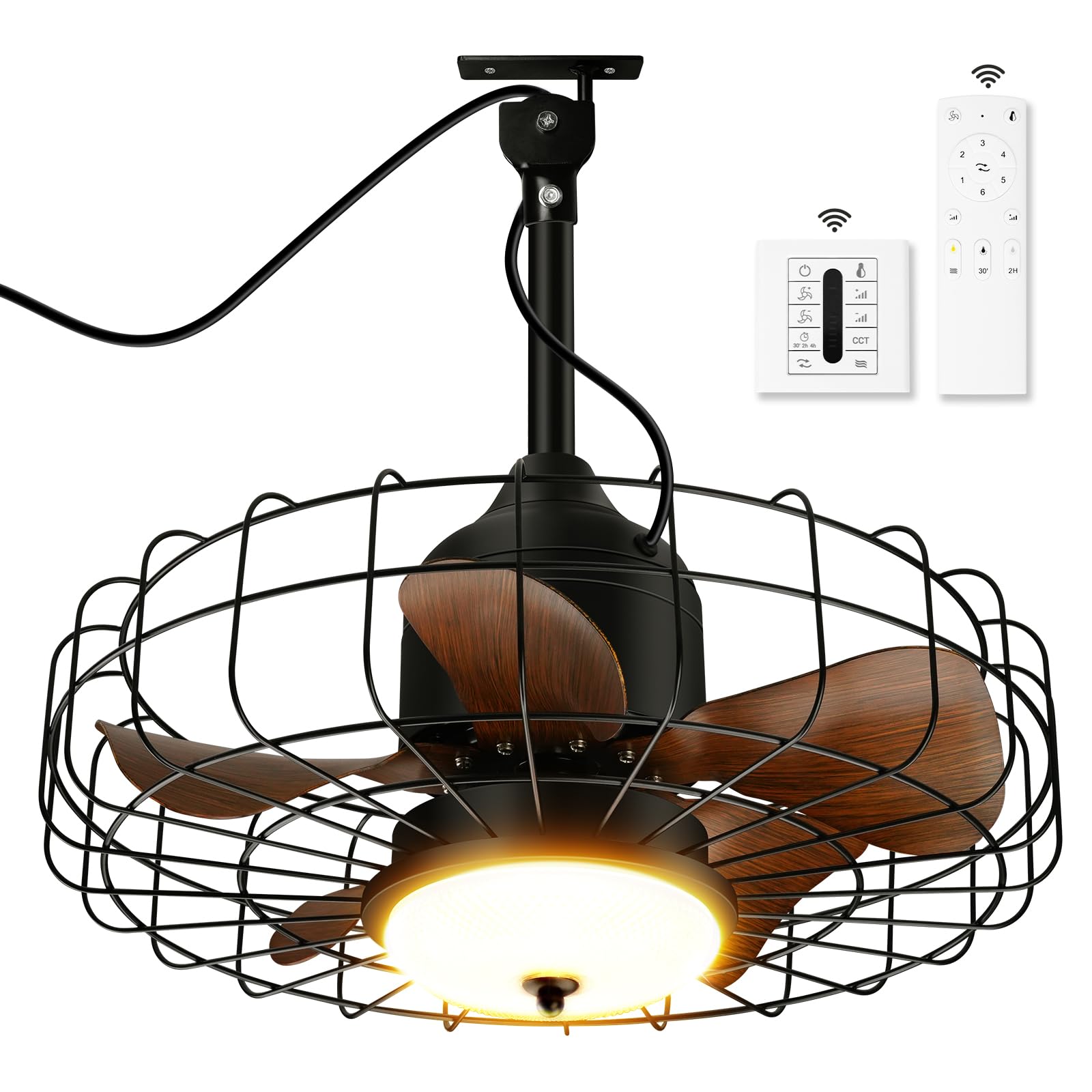 OKELI Outdoor Ceiling Fans Waterproof, Dimmable 3000K/4000K/6000K ...