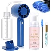 EMEDA Lash Shampoo Kit 2.02 Fl.oz Lash Cleaning Kit with Fan (Blue) | Dryer/Brush/Rinse Bottle, Oil-free Cleanser Wash for Extensions &amp; Clusters &amp; Natural Lashes, Cleaner for Eyelash Care(Blue)