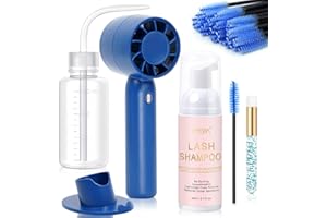 EMEDA Lash Shampoo Kit 2.02 fl oz Lash Cleaning Kit with Rechargeable Fan Dryer/Brush/Rinse Bottle, Oil-free Cleanser Wash for Extensions & Clusters & Natural Lashes, Cleaner for Eyelash Care(Blue)