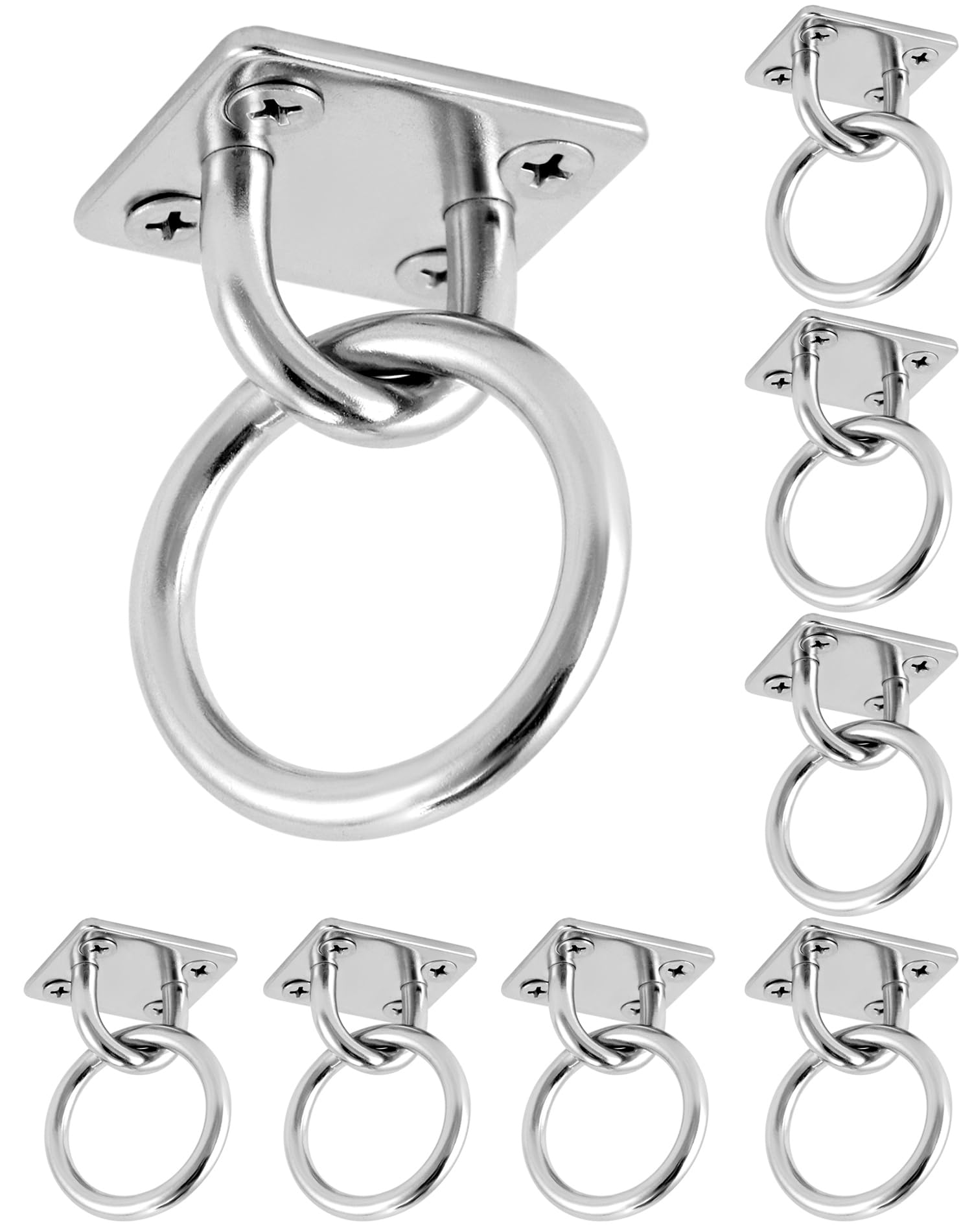 QWORK® 8 Pack M6 Tie Down Anchors, 304 Stainless Steel Eye Plates with Rings and Screws for Boat Rigging, Marine Deck Hardware and Home Use