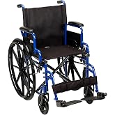 Drive Medical Blue Streak Lightweight Wheelchair, Footrests, 18" Seat | Portable Folding Wheelchair Features Desk Arms, Durable Steel Frame and Swing-away Footrests for Easy Transport and Storage