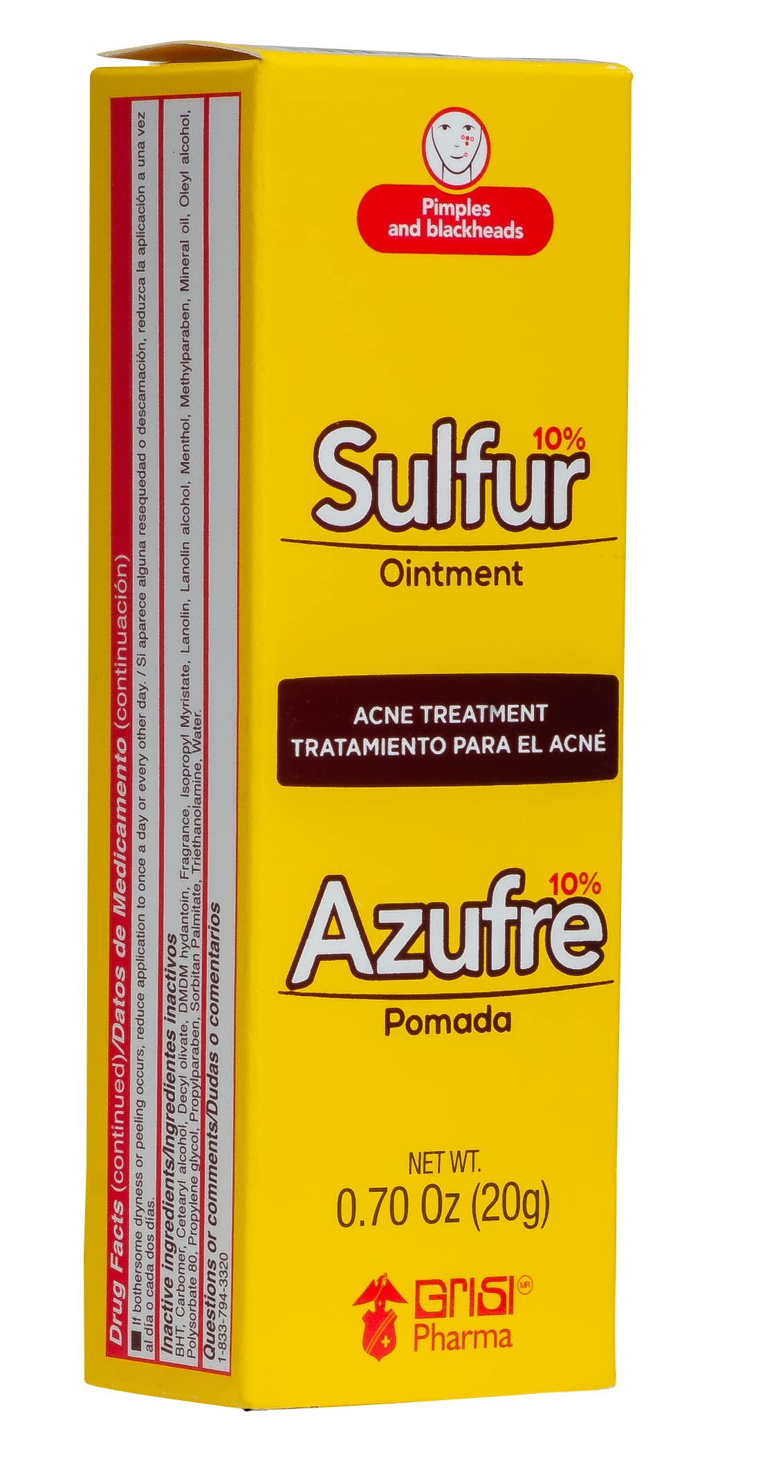 Biosulfur Grisi Acne Treatment: Fights Pimples, Blackheads, Blemishes, Improves Damaged Skin from Acne Scars, Prevents Breakouts, Keeps Pores Clear, Controls Oil, Sulfur Ointment, 0.70 Ounce, 2-Pack