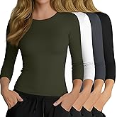 Neer 4 Pack Women's Workout Shirts 3/4 Sleeve Slim Fit Compression Tops Athletic Crewneck Gym Running Yoga Basic T-Shirt