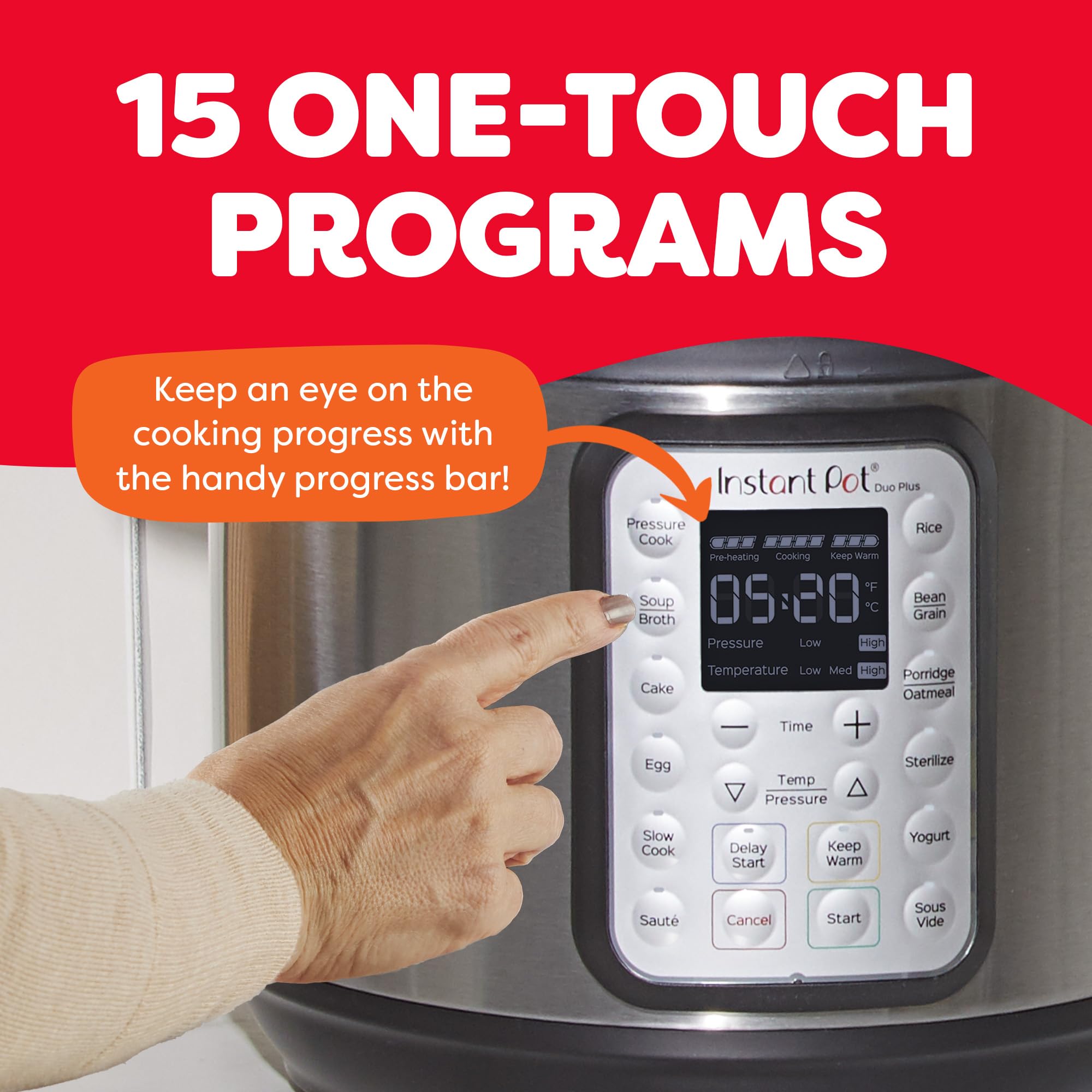 Instant Pot Duo Plus Multicocina 9 en 1, olla a presión, cocción lenta, arrocera, vaporera, salteado, yogur, calentador y esterilizador, incluye aplicación con más de 800 recetas, acero inoxidable, 6 cuartos