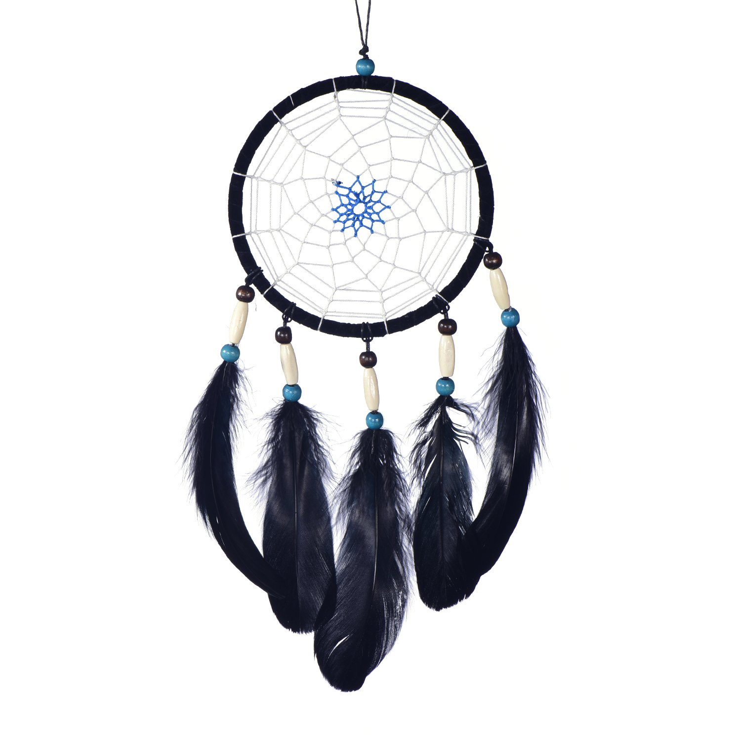 Dreamcatcher for Good Dreams with Pearls and Real Feathers Black Ø 5.51" - 14 cm