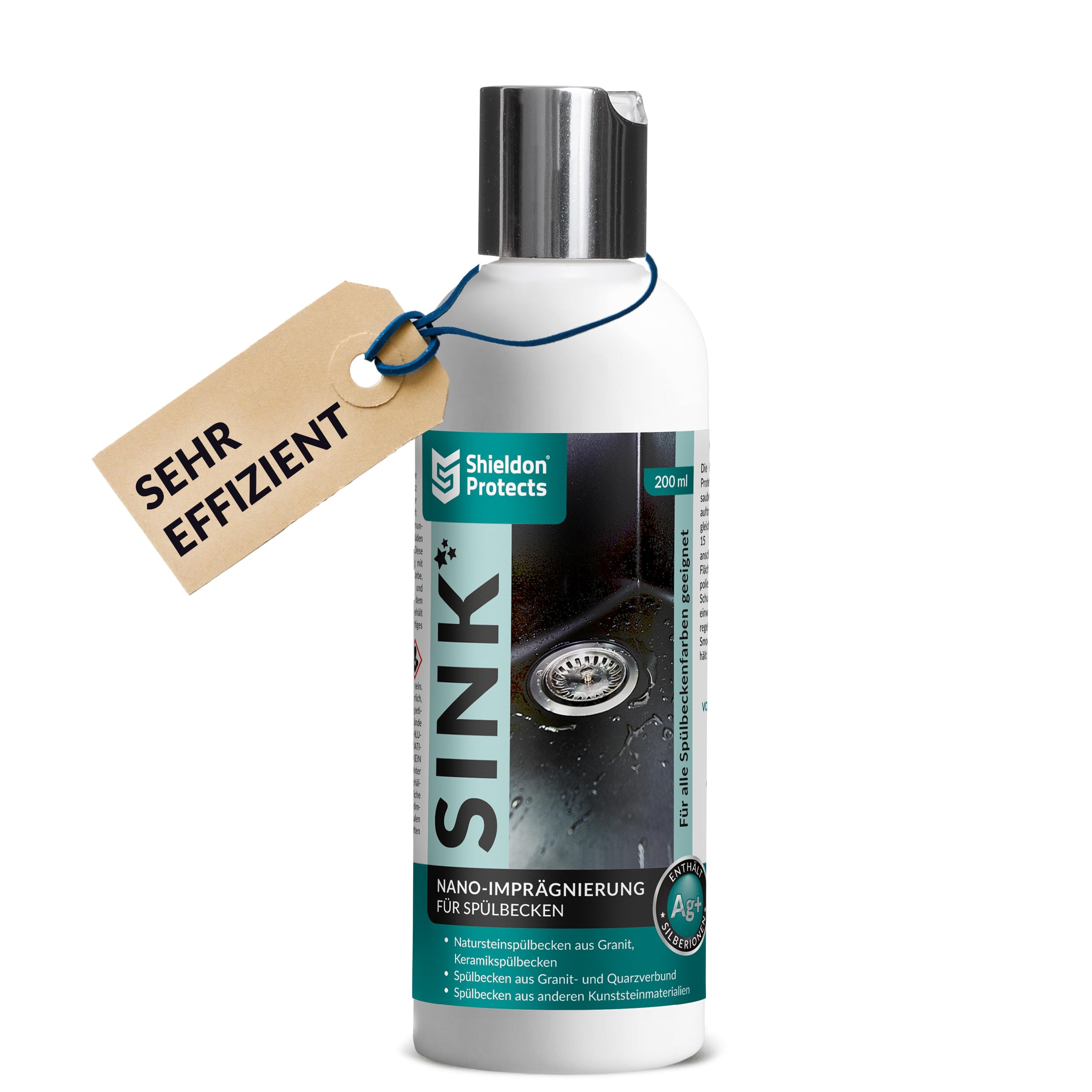 Shieldon Protects Imprägnierung für Granitspülen SINK - Lang anhaltender Schutz mit Nanobeschichtung - Ideal für Blanco Silgranit, Natursteinoberflächen und Konglomerate - 200 ml