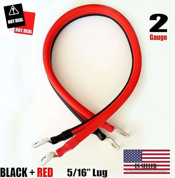2 AWG Gauge 5/16" Lug Battery Cable Inverter Cables Solar