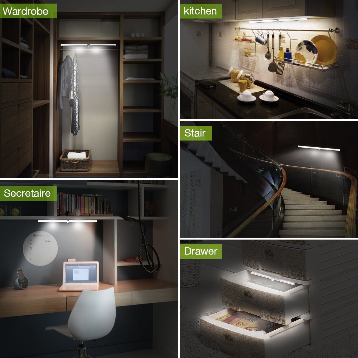 Housmile 24 LED Wireless Motion Sensing Wardrobe Lights, Portable USB Rechargeable Closet Lights, DIY Stick-on Anywhere (2 Packed)