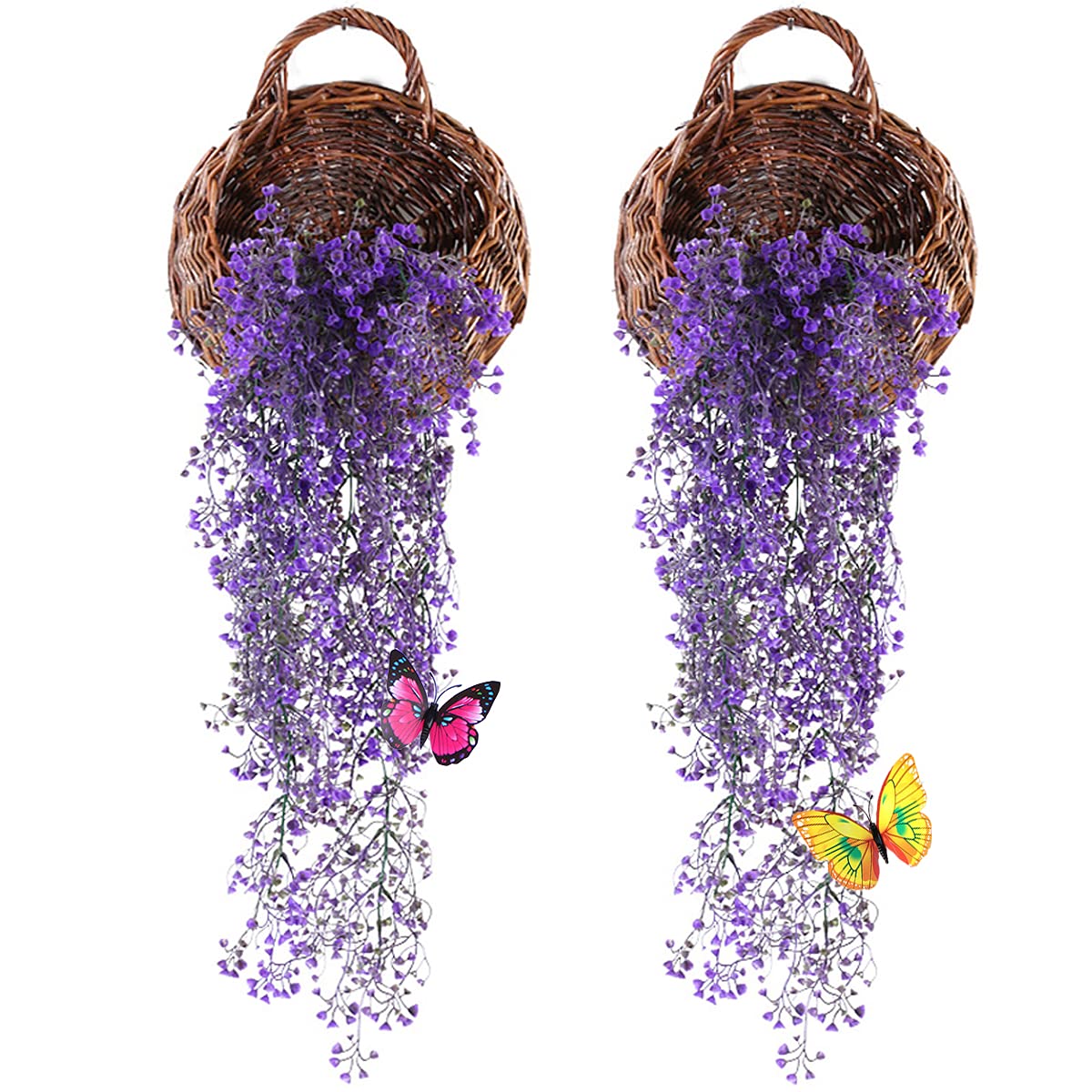 FOMAISELF 2 Pcs Artificial Hanging Plants Indoors - Fake Hanging Plant Outdoors, Artificial Plants For Wedding Party Home Garden Wall Decoration（Purple）