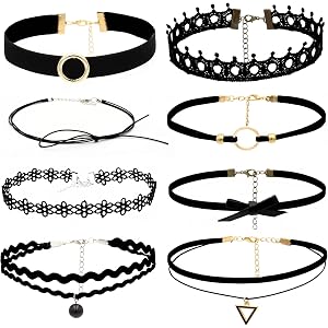 D.Bella 6Pcs Black Lace Choker Necklace Set for Women Gothic Velvet Heart Flower Hollow Chokers Collar Necklace