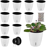 Planterhoma 5 Inch Self Watering Pots for Indoor Plants, 10 Packs African Violet Pots with Indicator, Black Wick Pot with Drainage Holes, Self Watering Planters for Orchid, Devil's Ivy, White