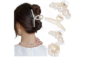Mehayi 4 PCS Large Pearl Hair Claw Clips for Women Girls, Hair Barrette Clamps for Thick Thin Hair, Fashion Hair Accessories Headwear Styling Tools for Party Wedding