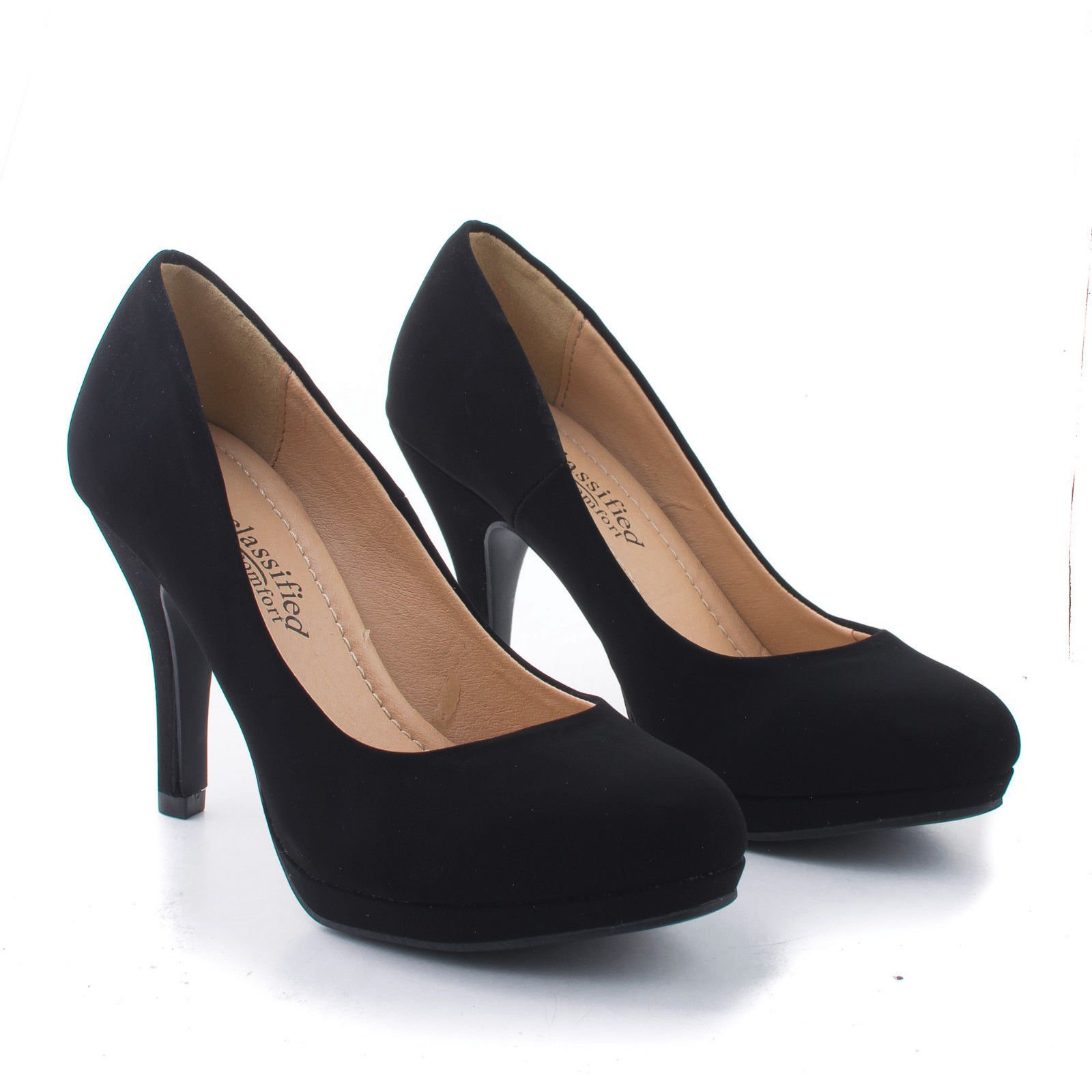 City Classified Comfort Comfortable Foam Padded Round Toe Classic High Heel Pump, Black Nubuck, 6.5 - Image 3