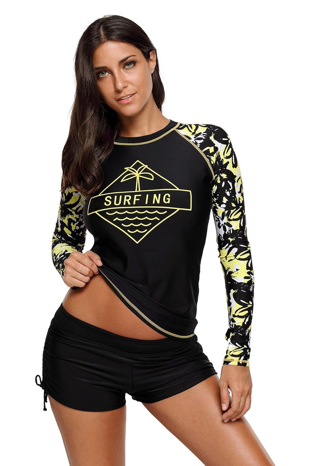 boldgal women's bathing swimwear full-sleeved rashguard beach top (black)