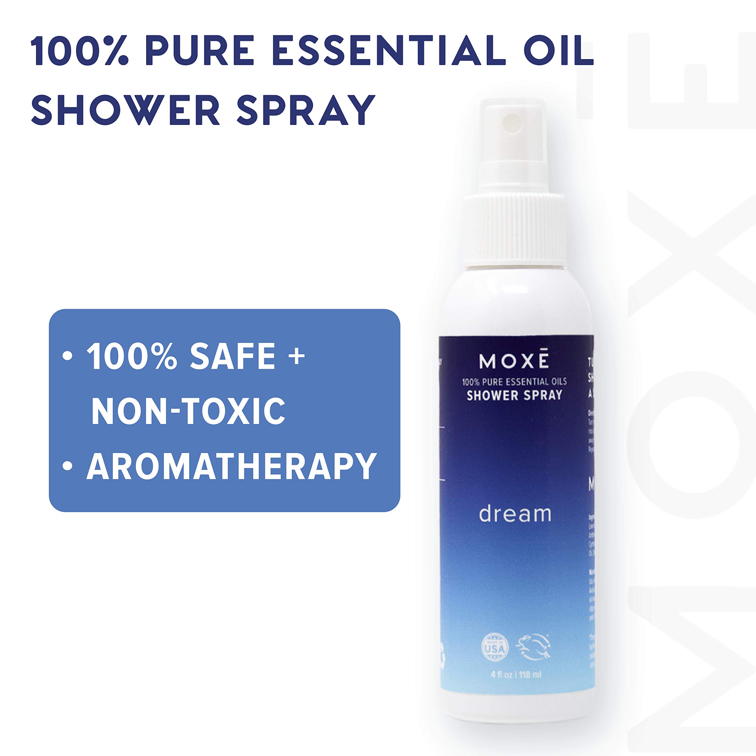 MOXE Shower Mist, Spa Steam Spray, Certified Natural Essential Oils, Aromatherapy, Tension Relief (Dream, 4 Fl Oz (Pack of 1))