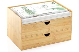 WISUCE HOME Wisuce Desk Organizer with Drawers - Bamboo Desktop Organizer Storage-Natural Wood Desk Drawers Organizer for Bills, Office Supplies, Cosmetics, Seals No Assembly Required(2 drawers with Shelf)