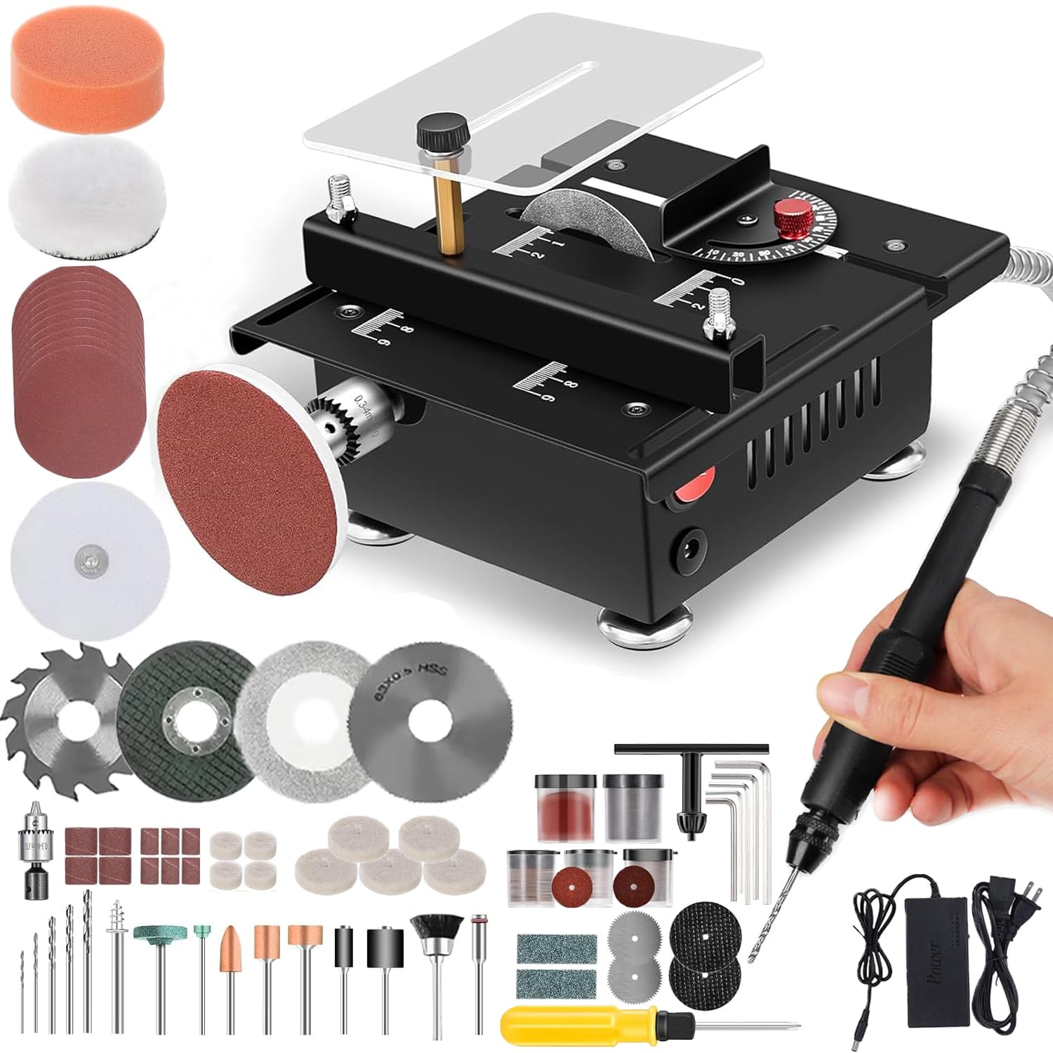 Photo 1 of Mini Table Saw, Portable Mini Multi Functional Liftable Desktop Electric Saws for Crafts,Cutter Speed&Angle&Cutting Depth Adjustable,with More Accessories