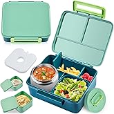 Bento Lunch Box for Kids with 8oz Soup Thermo Leak-Proof Lunch Food Containers with Snack Sauce Container for Kid Girls Boys to School, Green