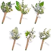 TINGE TIME Boutonniere for Men Wedding,Groom and Best Man Boutonniere for Wedding Ceremony Anniversary, Formal Dinner Party and Rustic Spring Wedding Marriage (6, Fresh Green)